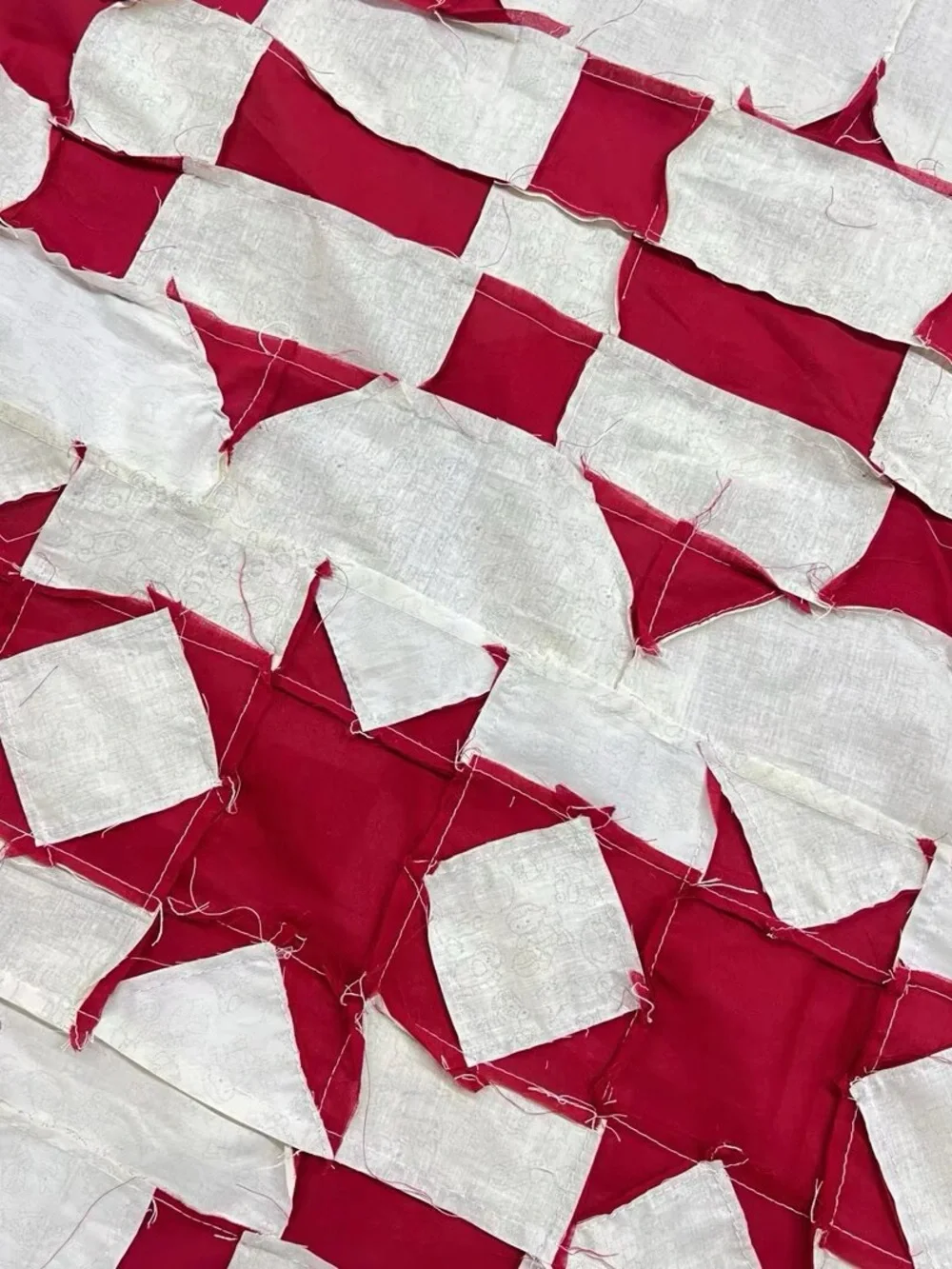 Handmade Scandinavian Sweethearts Patchwork Cotton Twin Size Sewing Quilt Top/to